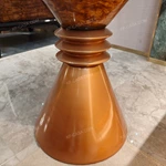 Amber Burl Wood Round Side Table with Tapered Pedestal Base